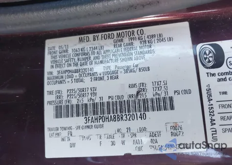 2011 Ford Fusion Se from USA, damaged, VIN 3FAHP0HA8BR320140